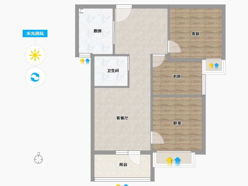 湖北省-武汉市-九坤新城壹号御府-78.60-户型库-采光通风