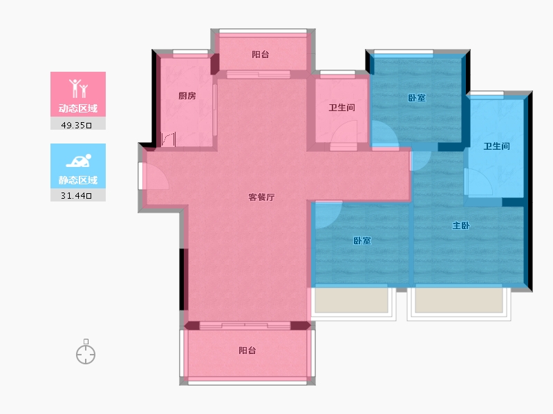 广东省-佛山市-龙光碧桂园悦府-71.44-户型库-动静分区