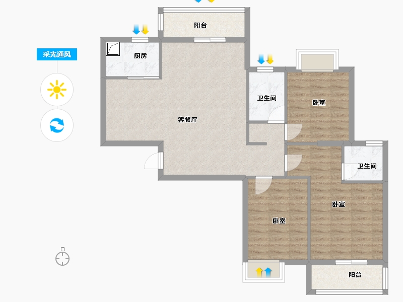 湖北省-武汉市-九坤新城壹号御府-94.13-户型库-采光通风