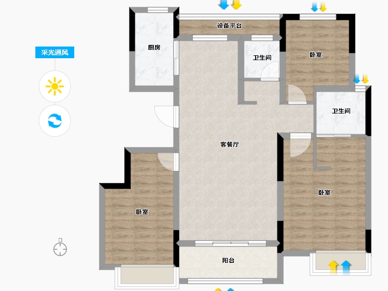 湖南省-长沙市-洋沙小镇-96.48-户型库-采光通风