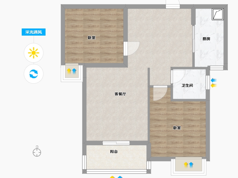 湖北省-武汉市-九坤新城壹号御府-67.30-户型库-采光通风