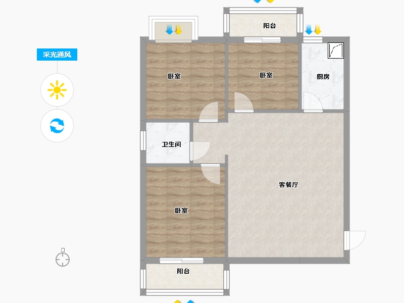 湖北省-武汉市-九坤新城壹号御府-74.89-户型库-采光通风