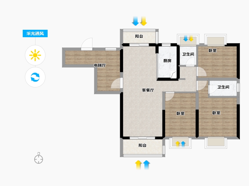 湖北省-武汉市-碧桂园领誉-98.87-户型库-采光通风