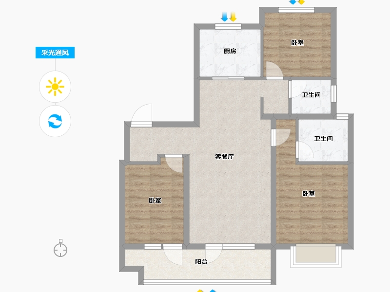 山东省-烟台市-芝罘万科城-86.00-户型库-采光通风