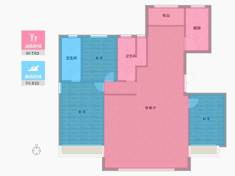 内蒙古自治区-鄂尔多斯市-观山悦-131.09-户型库-动静分区