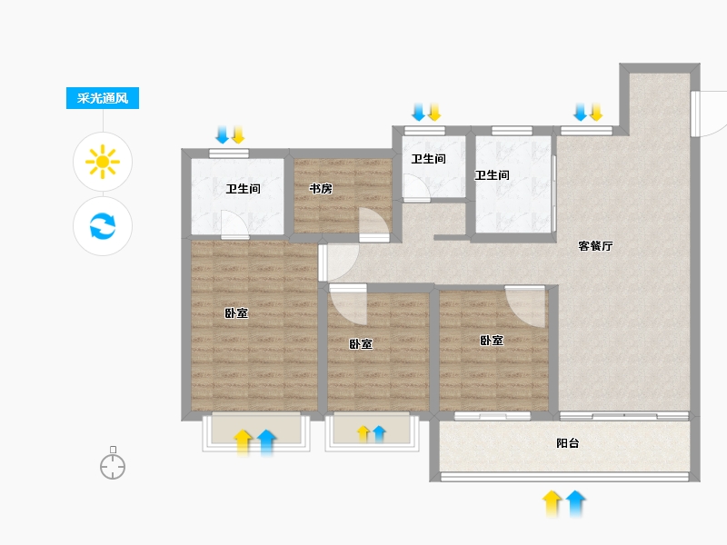 江苏省-南京市-万科·燕语光年-104.00-户型库-采光通风