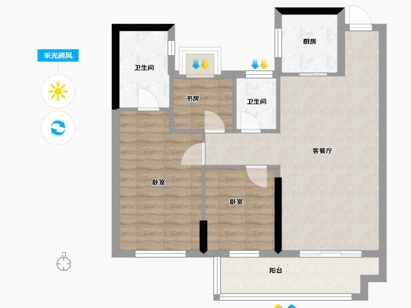 福建省-漳州市-宏冠翰林首府-70.10-户型库-采光通风