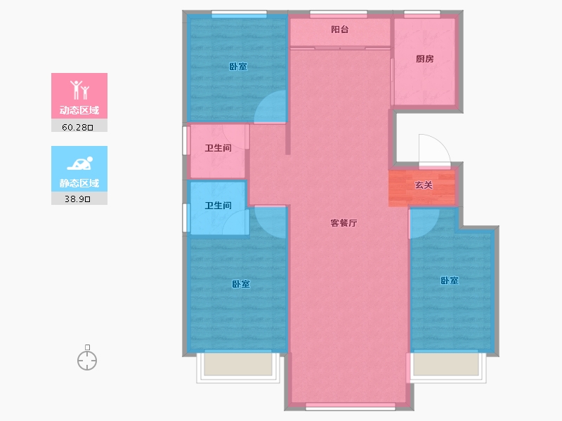 内蒙古自治区-鄂尔多斯市-观山悦-90.97-户型库-动静分区