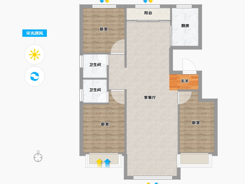 内蒙古自治区-鄂尔多斯市-观山悦-90.97-户型库-采光通风