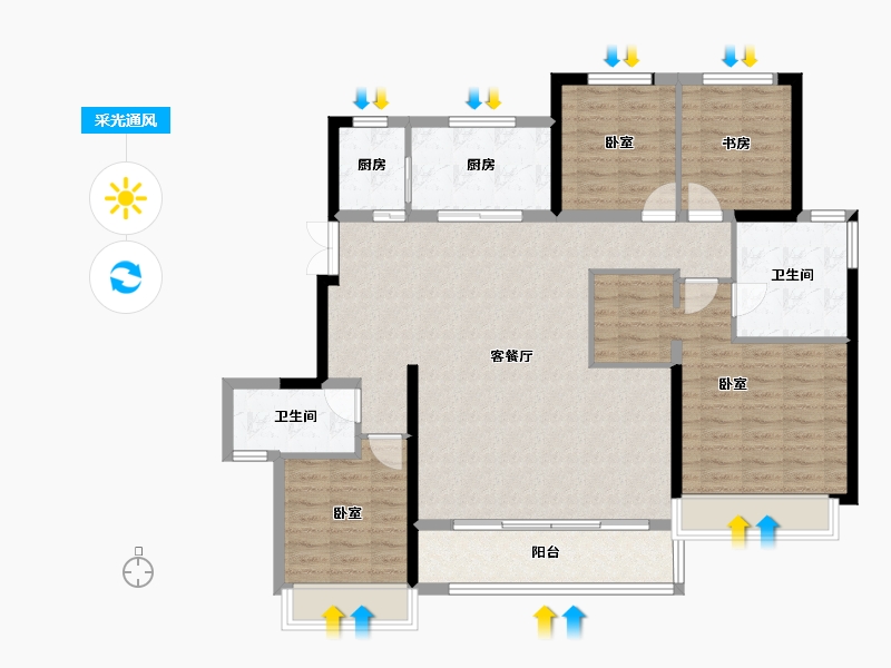 山东省-济南市-仁恒奥体公园世纪-122.03-户型库-采光通风