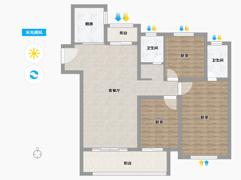 山东省-菏泽市-曹县天润公馆樾府-103.99-户型库-采光通风