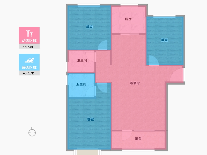 内蒙古自治区-呼和浩特市-松江左右城-91.38-户型库-动静分区