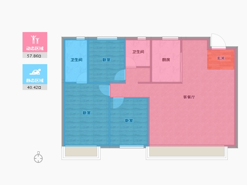 辽宁省-沈阳市-万科东第-90.53-户型库-动静分区