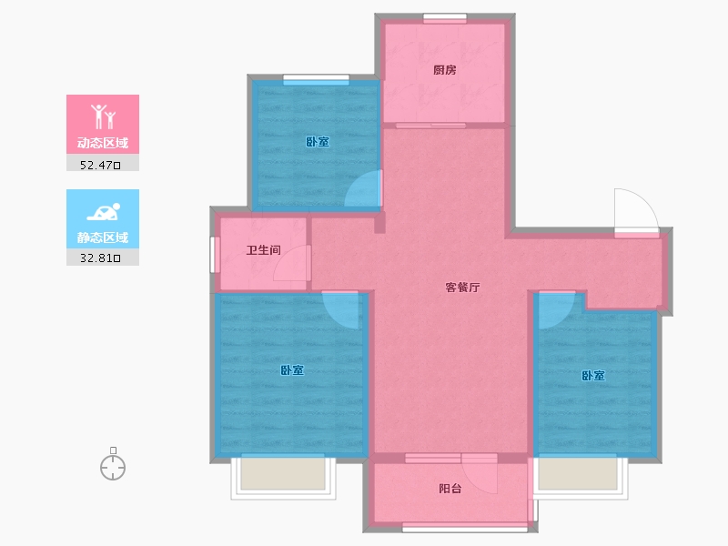 山东省-烟台市-芝罘万科城-76.00-户型库-动静分区