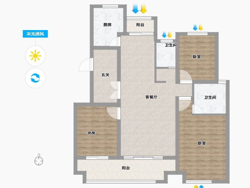 山东省-菏泽市-曹县天润公馆樾府-104.00-户型库-采光通风