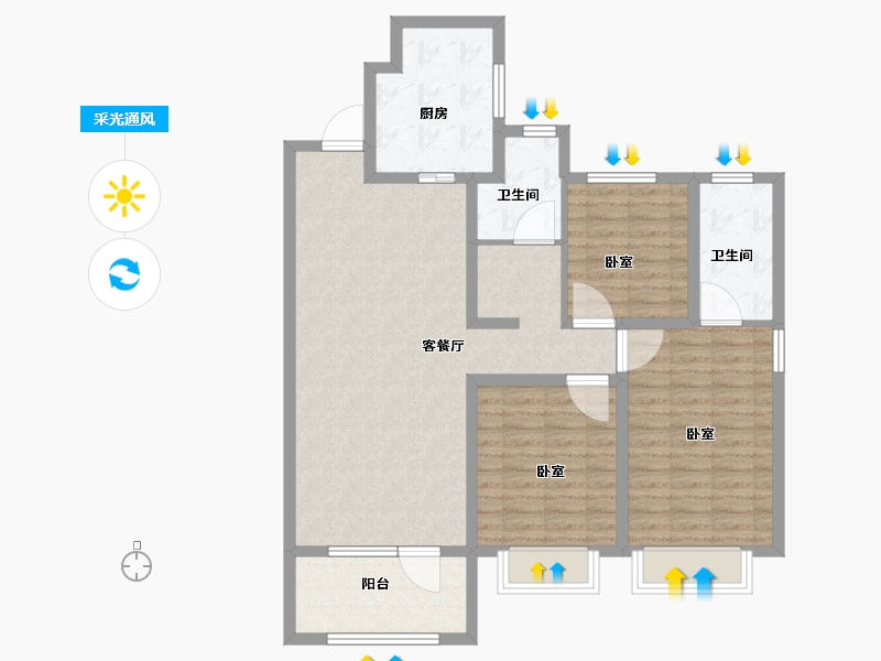 山东省-青岛市-海信东山府-103.01-户型库-采光通风