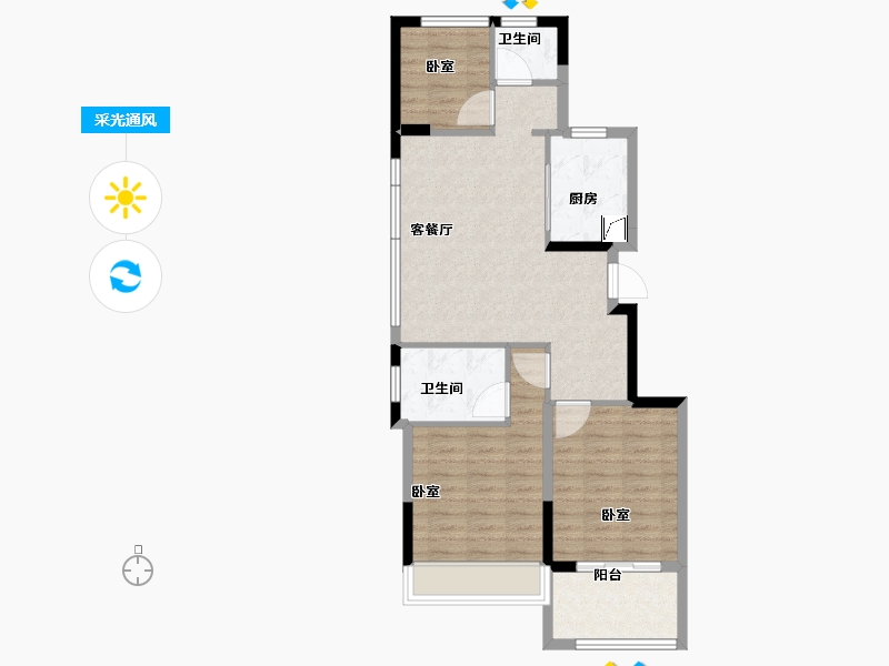 浙江省-宁波市-溪山华庭-75.58-户型库-采光通风