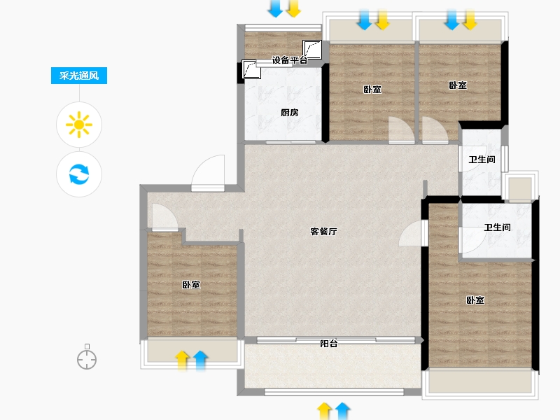 江苏省-宿迁市-融创·黄河映-113.36-户型库-采光通风