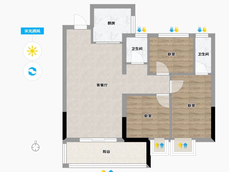 福建省-龙岩市-美伦·锦山壹号-65.29-户型库-采光通风