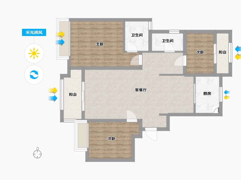 安徽省-合肥市-华润桃源里-86.08-户型库-采光通风