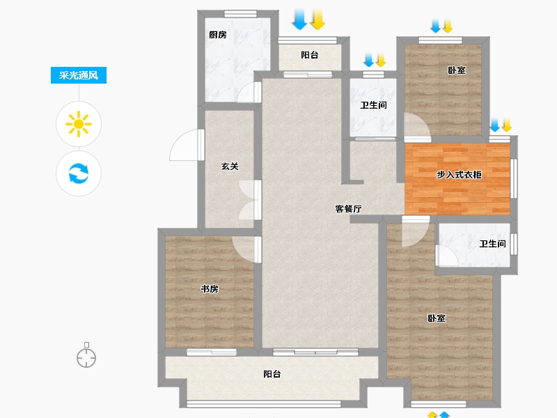 山东省-菏泽市-曹县天润公馆樾府-110.00-户型库-采光通风