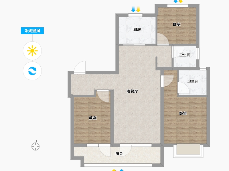 山东省-烟台市-芝罘万科城-86.00-户型库-采光通风