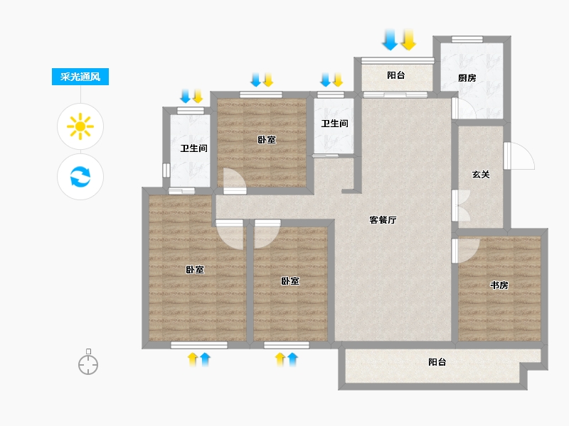 山东省-菏泽市-曹县天润公馆樾府-120.00-户型库-采光通风