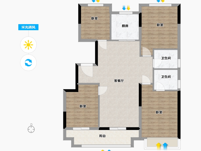 安徽省-马鞍山市-金悦香溪-105.00-户型库-采光通风