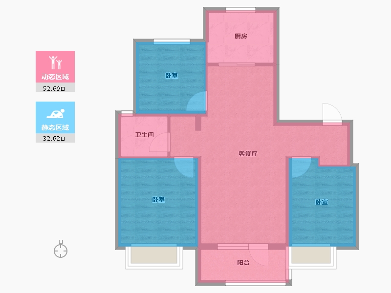 山东省-烟台市-芝罘万科城-76.00-户型库-动静分区