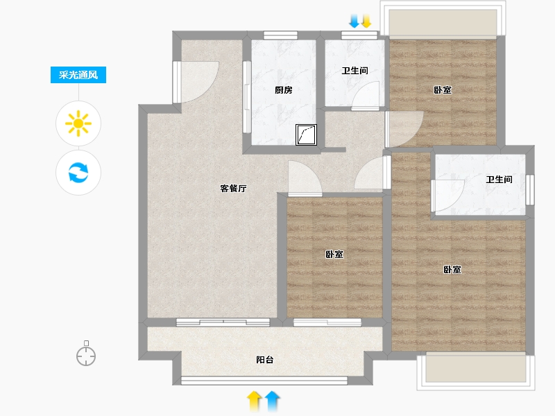 江苏省-扬州市-远洋·广陵宸章-84.00-户型库-采光通风