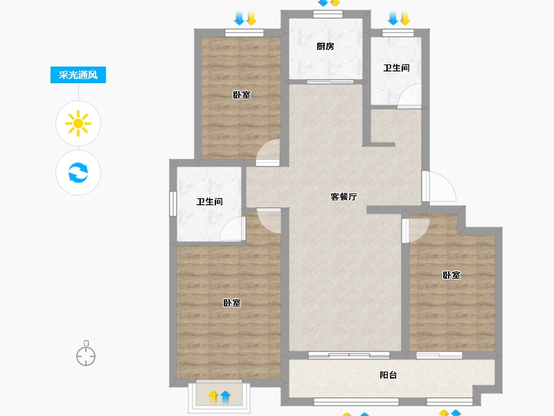 山东省-枣庄市-景泰清华苑-94.96-户型库-采光通风