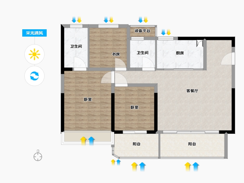 江苏省-扬州市-华建天月府-110.30-户型库-采光通风