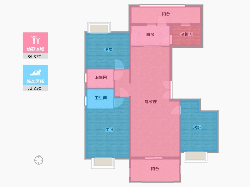 湖北省-黄冈市-泰信梧桐苑-127.00-户型库-动静分区