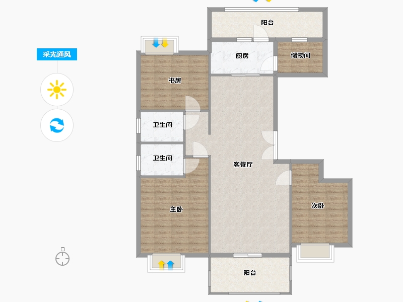 湖北省-黄冈市-泰信梧桐苑-127.00-户型库-采光通风