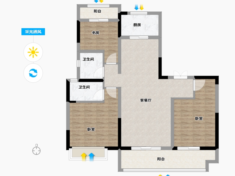 安徽省-安庆市-桐城国翠公馆-104.00-户型库-采光通风