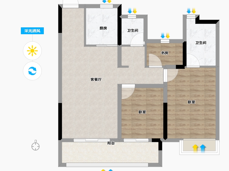 江苏省-常州市-嘉宏空港国际星光城-84.00-户型库-采光通风