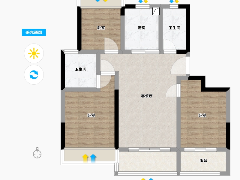 江苏省-扬州市-金辉栖湖云庭-76.00-户型库-采光通风