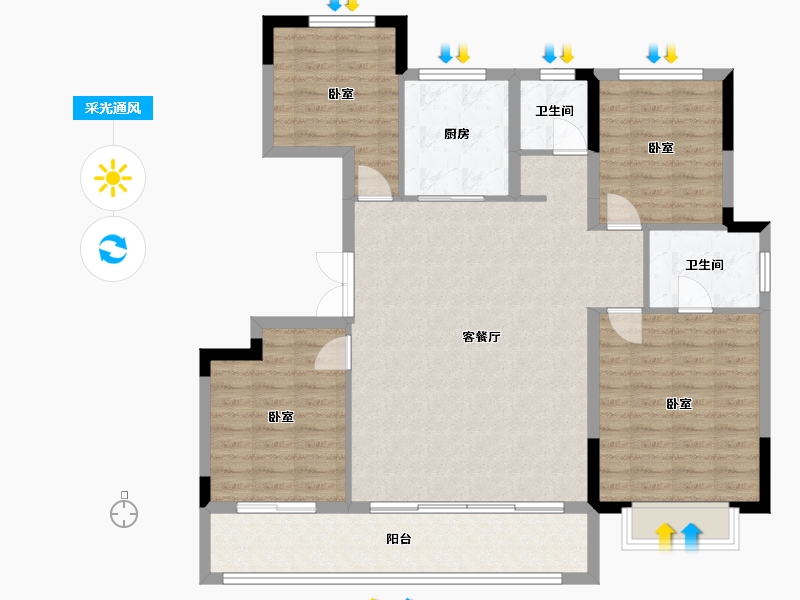 浙江省-温州市-蓝光城建·雍锦熙园-115.02-户型库-采光通风