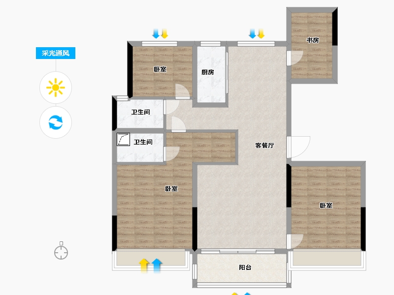 河南省-郑州市-碧桂园双湖城-110.84-户型库-采光通风