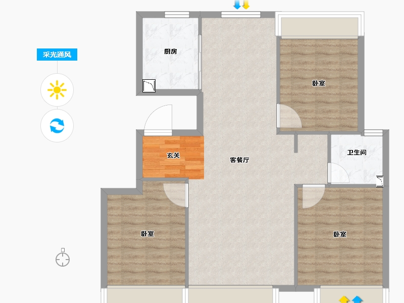 内蒙古自治区-呼和浩特市-泽信云筑-92.00-户型库-采光通风