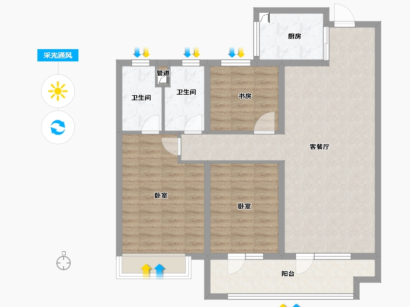 山东省-烟台市-万科壹都会-98.21-户型库-采光通风