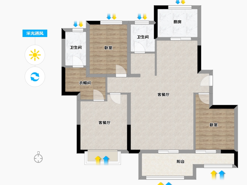 河南省-南阳市-星旺·水韵绿庭-99.94-户型库-采光通风