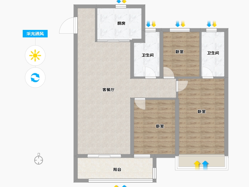 河南省-郑州市-龙湖·天境-92.00-户型库-采光通风