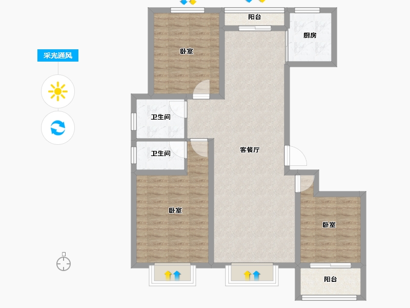 山东省-枣庄市-景泰清华苑-92.30-户型库-采光通风