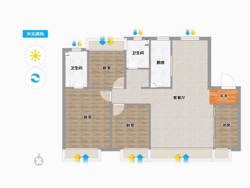 内蒙古自治区-呼和浩特市-泽信云筑-108.00-户型库-采光通风