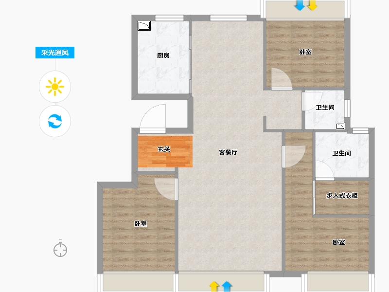 内蒙古自治区-呼和浩特市-泽信云筑-100.00-户型库-采光通风