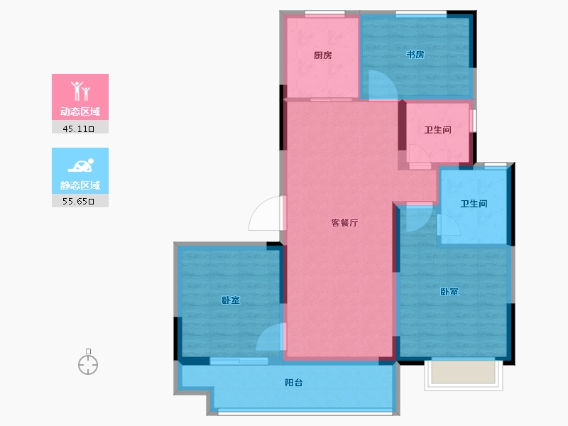 江苏省-徐州市-招商万科·山水间-90.00-户型库-动静分区