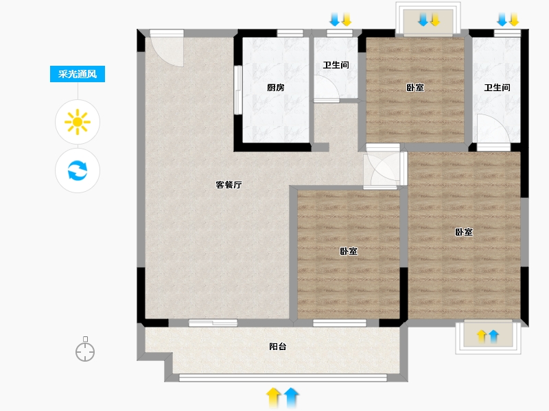 河南省-南阳市-星旺·水韵绿庭-103.94-户型库-采光通风