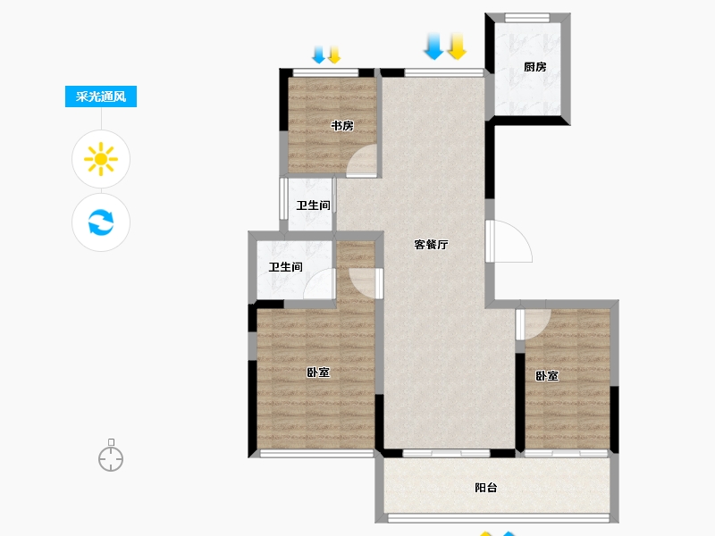 安徽省-亳州市-宝业·时代绿苑-90.27-户型库-采光通风