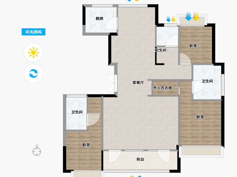 山东省-青岛市-慧通理想之城-136.36-户型库-采光通风